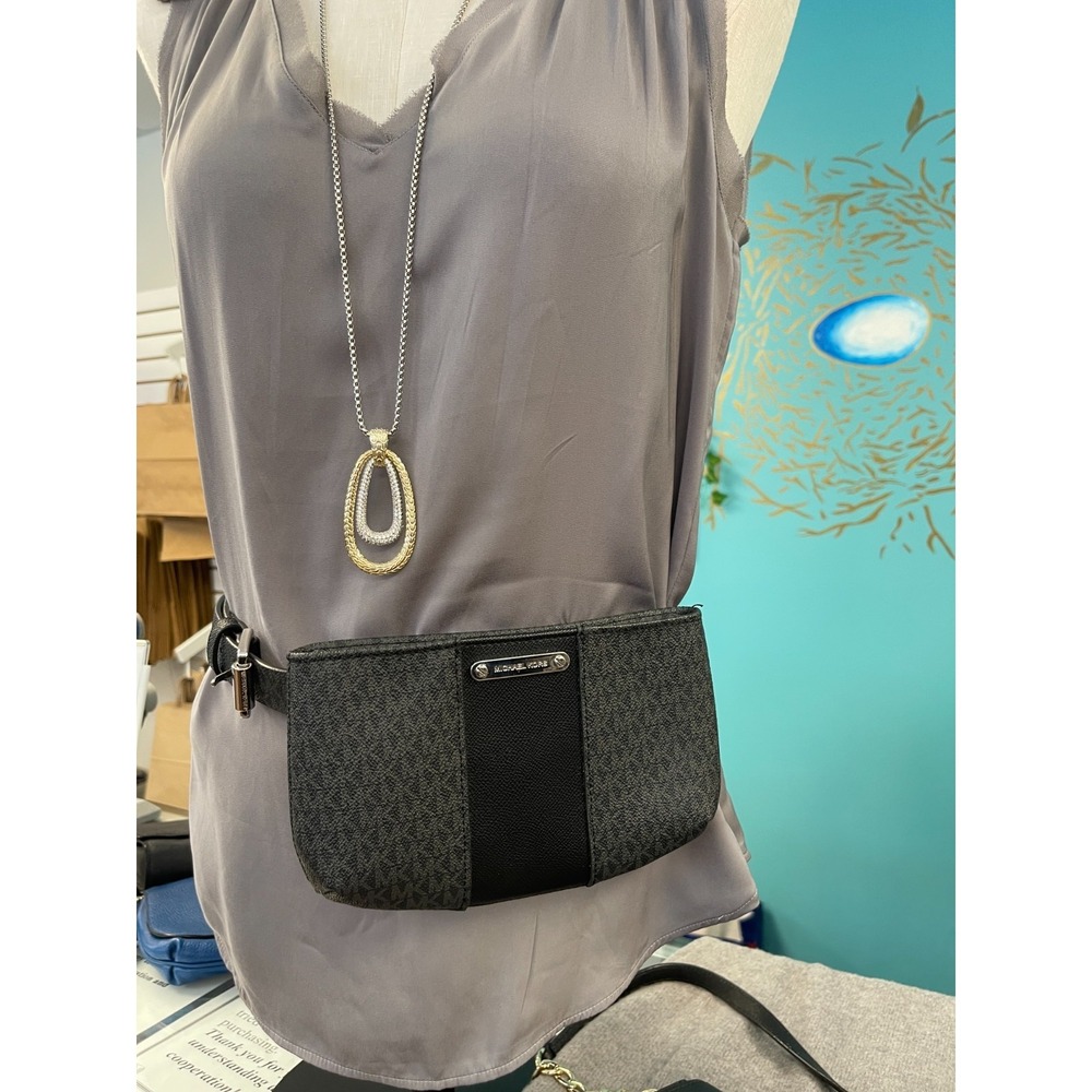 Michael Kors Black and Grey Signature Logo Fanny Bag